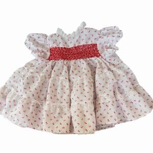 Vintage Sears Baby Girls Tiered Smocked Dress White Red Floral Lace 6-9m